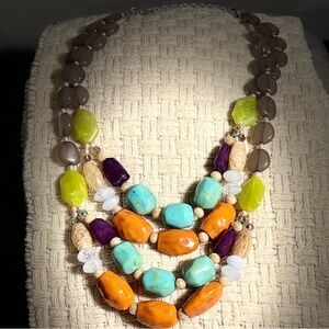 Premier Designs Colorful Chunky Statement Necklace Boho Multi Strand Bib